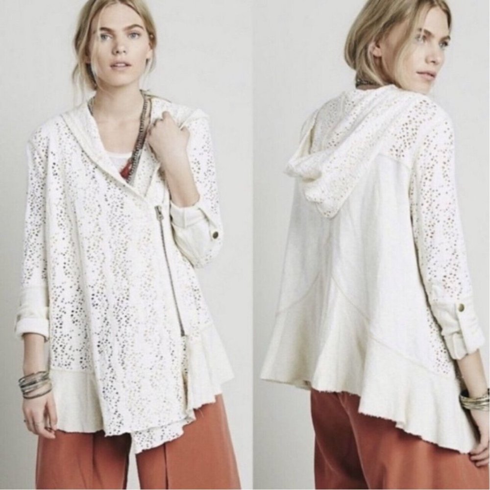 Free People Doiley Hoodie Sweater Oversize Cardigan Size Medium